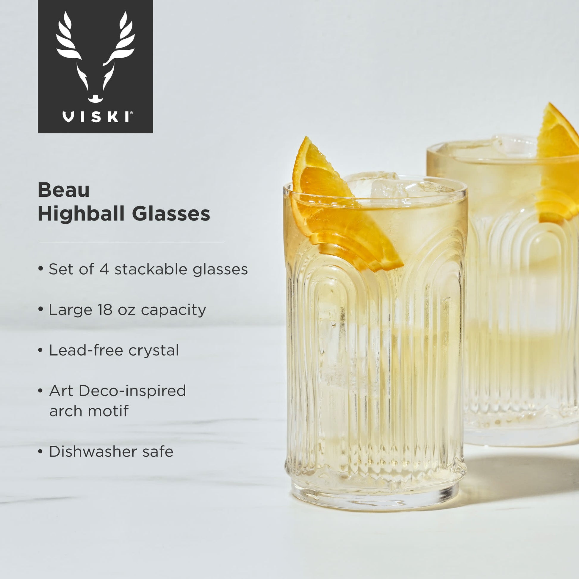 Deco Beau Crystal Highball Glasses Viski® (Set of 4)