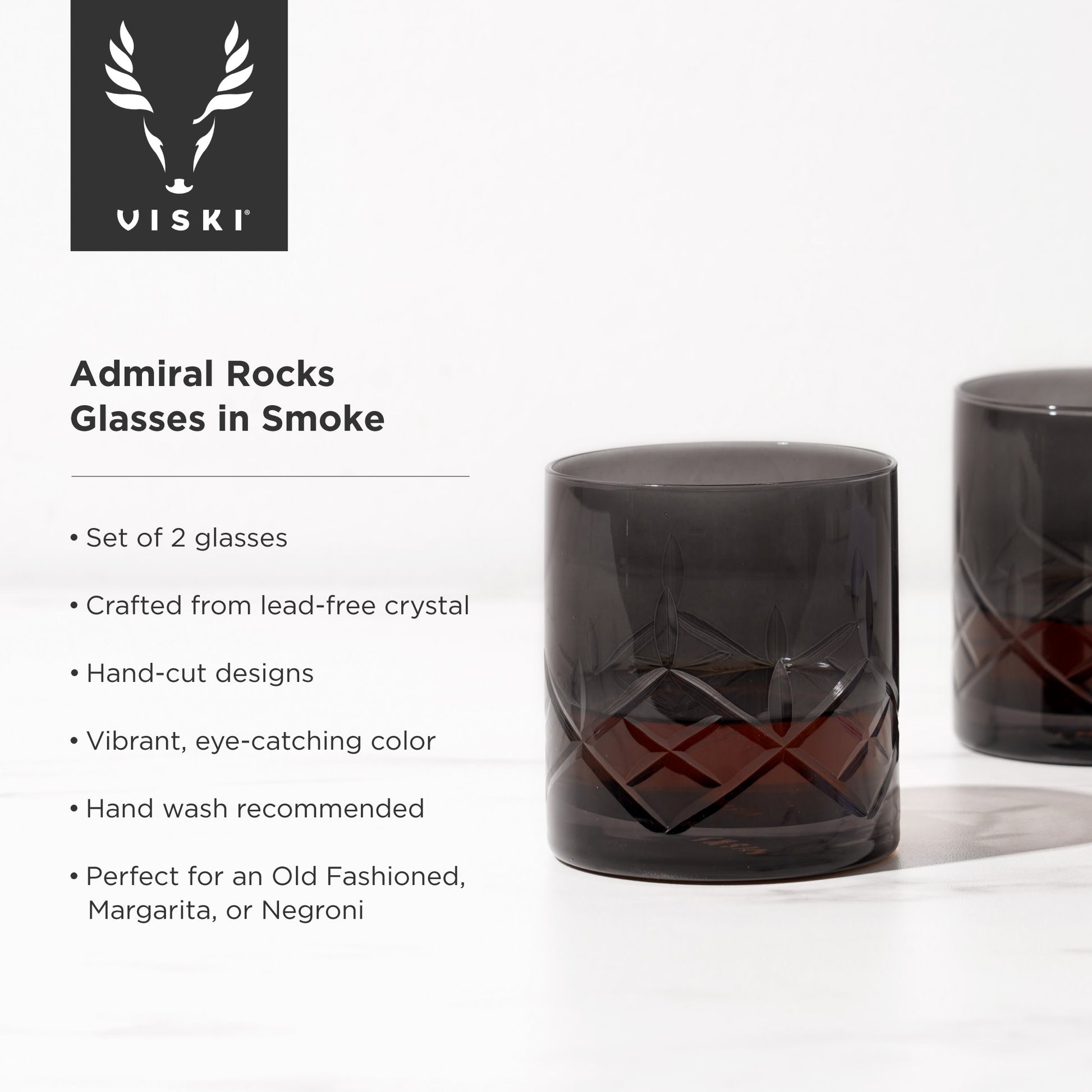 Admiral Cut Crystal Smoke Rocks Glasses Viski® (Set of 2)