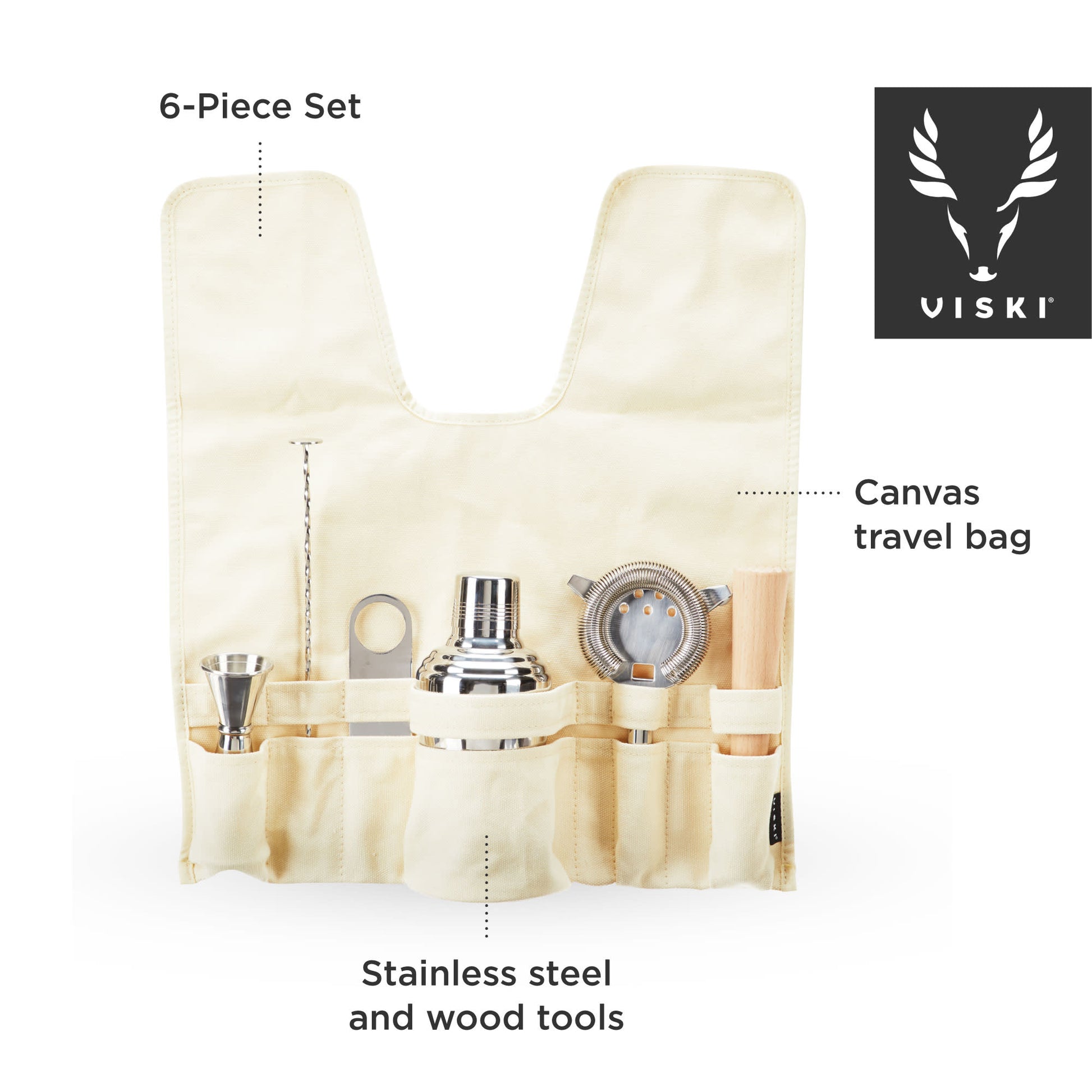 7 Piece Stainless Steel Travel Barware Set Viski®