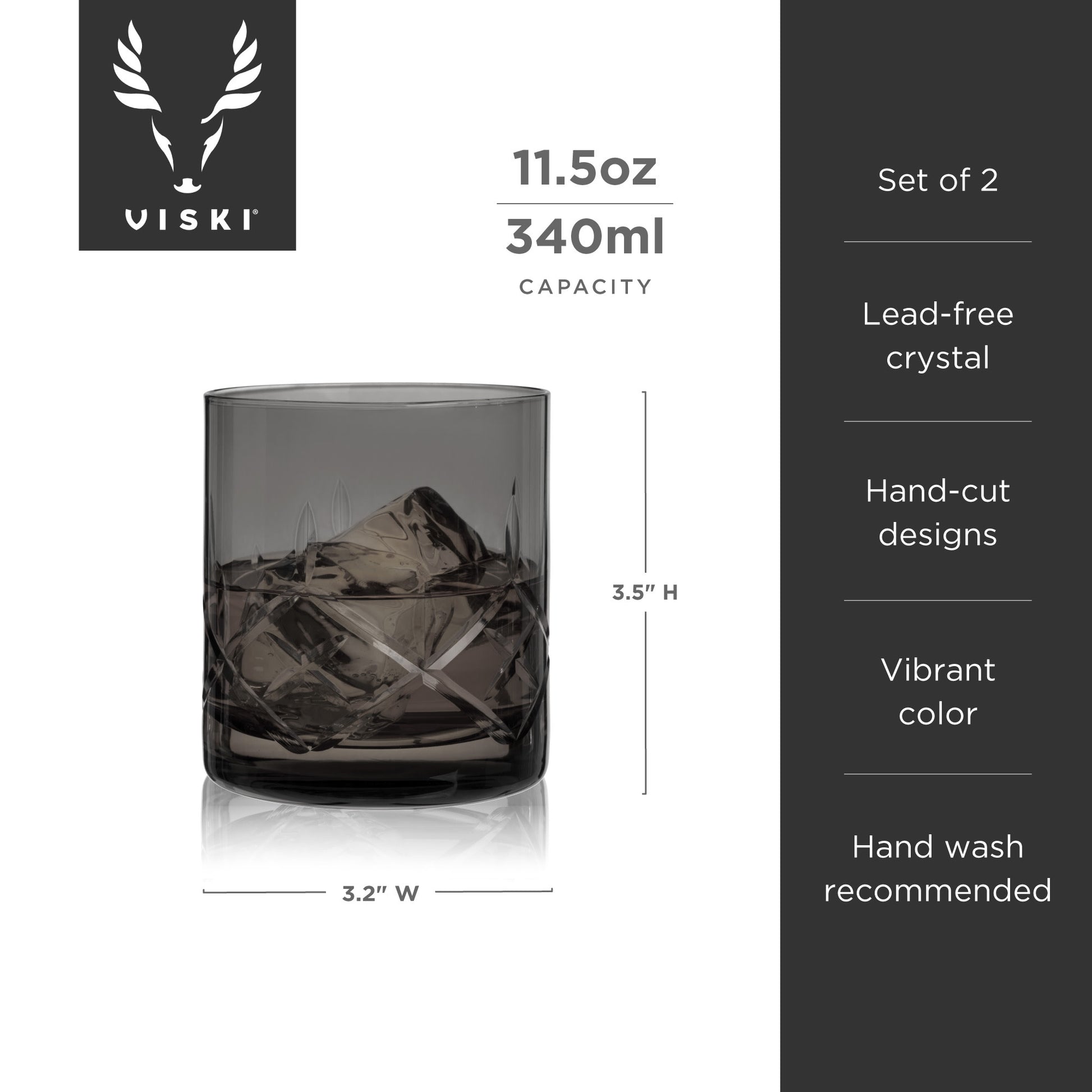 Admiral Cut Crystal Smoke Rocks Glasses Viski® (Set of 2)