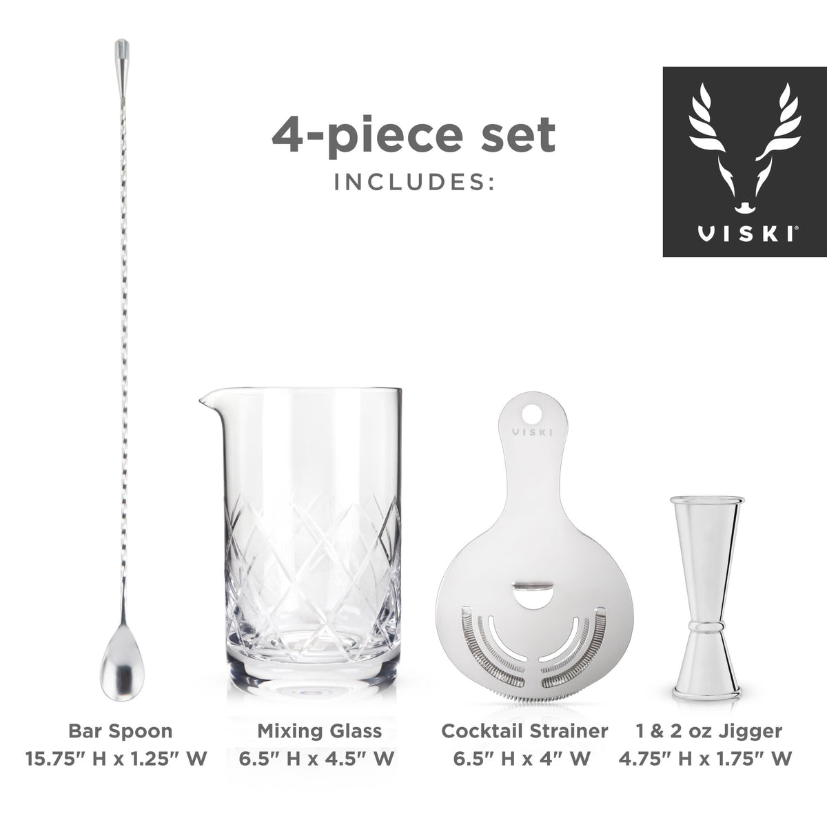 4 Piece Stainless Steel Mixologist Barware Set Viski®