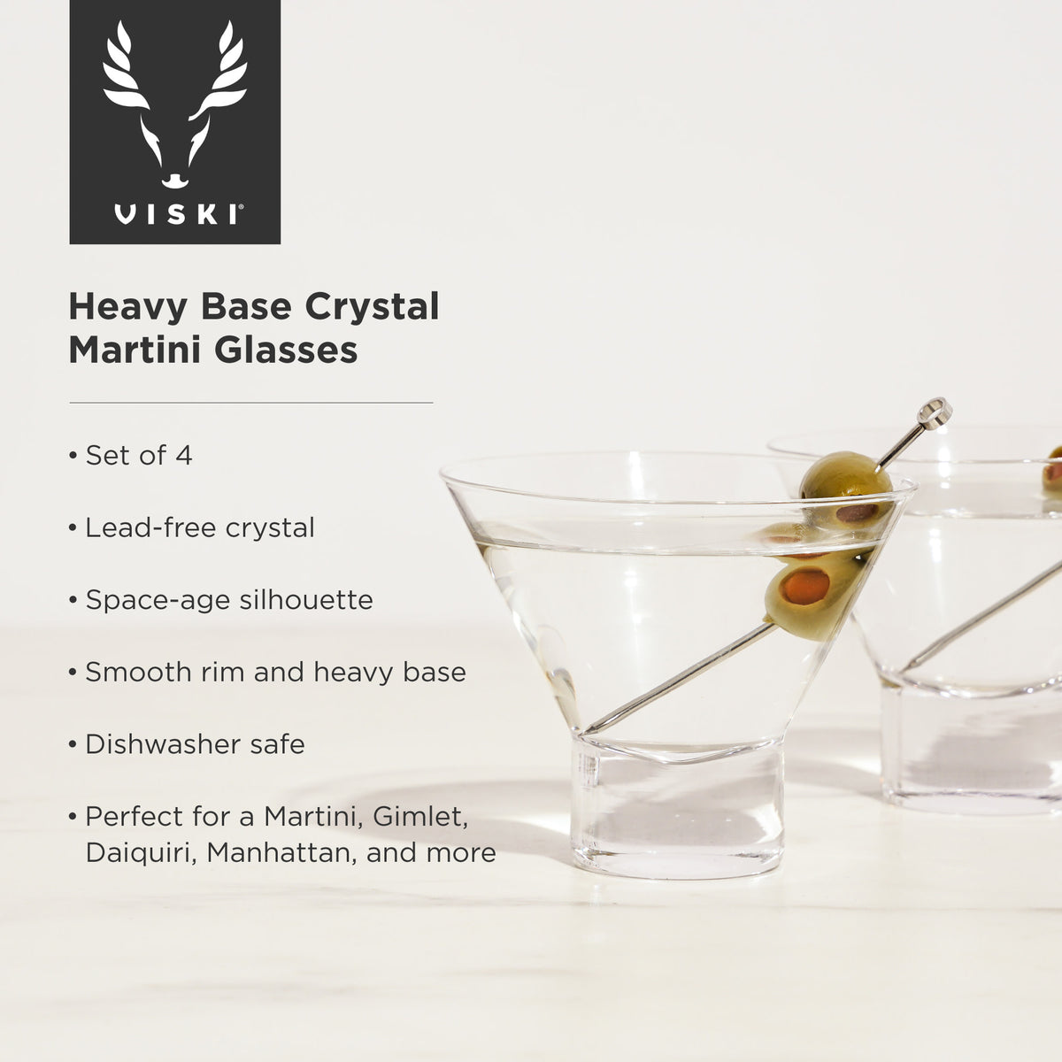 Raye Heavy Base Crystal Stemless Martini Glasses Viski®