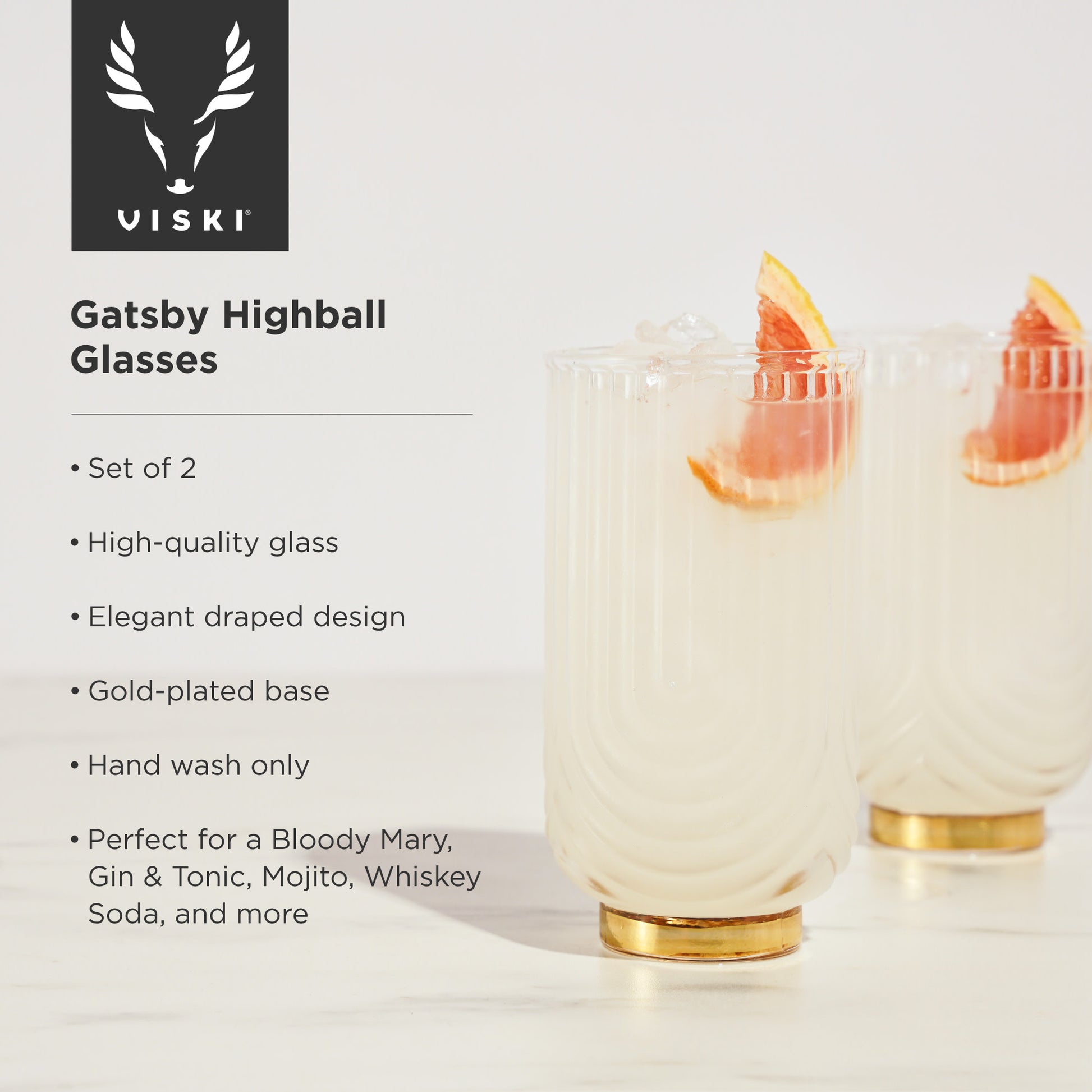 Deco Gatsby Crystal Highball Glasses Viski® (Set of 2)