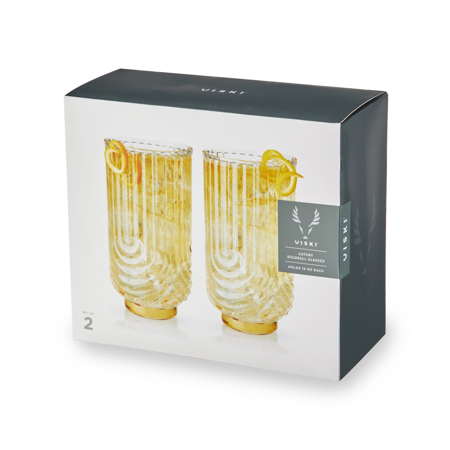 Deco Gatsby Crystal Highball Glasses Viski® (Set of 2)