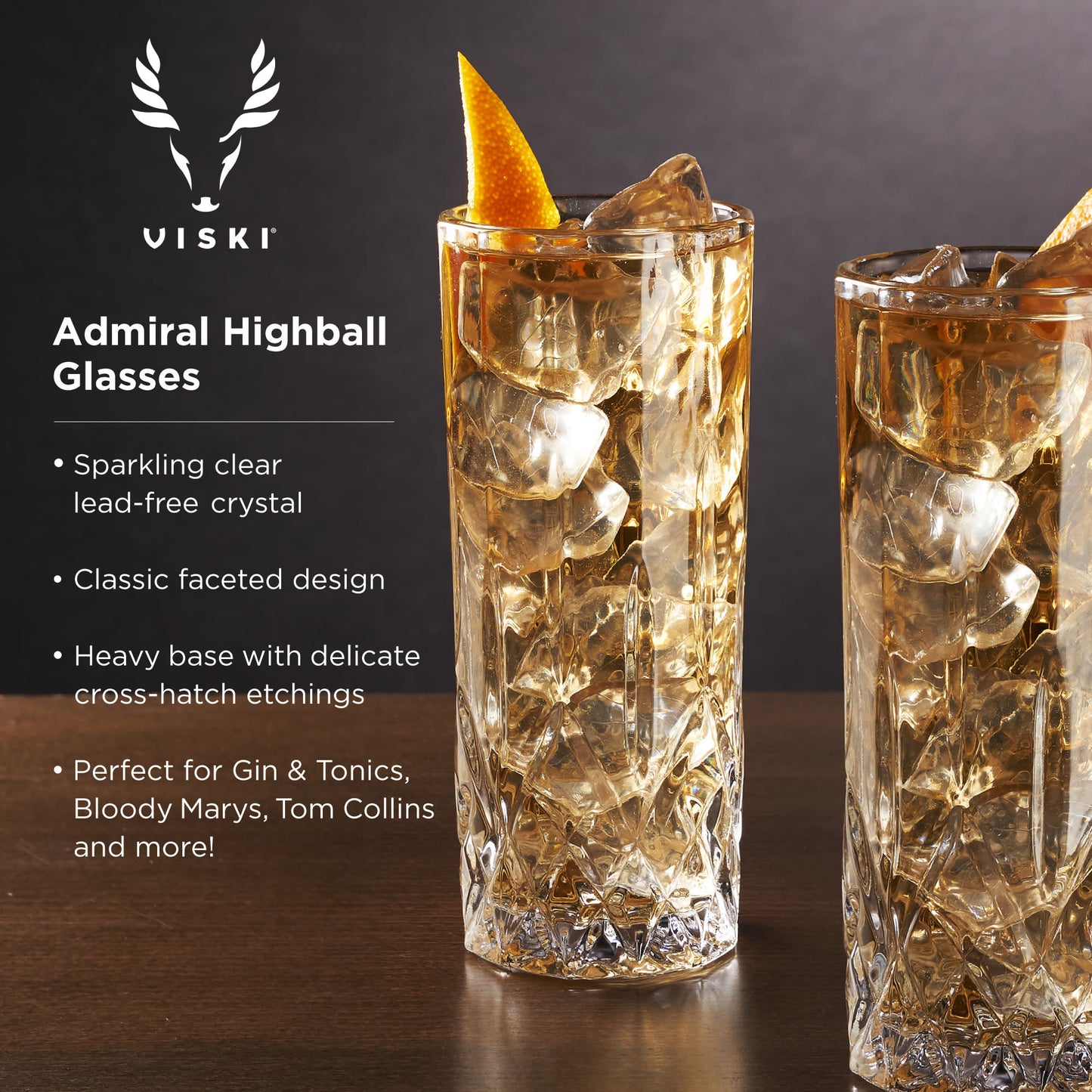 Admiral Crystal Highball Glasses by Viski, Set of 4 | Barsonist