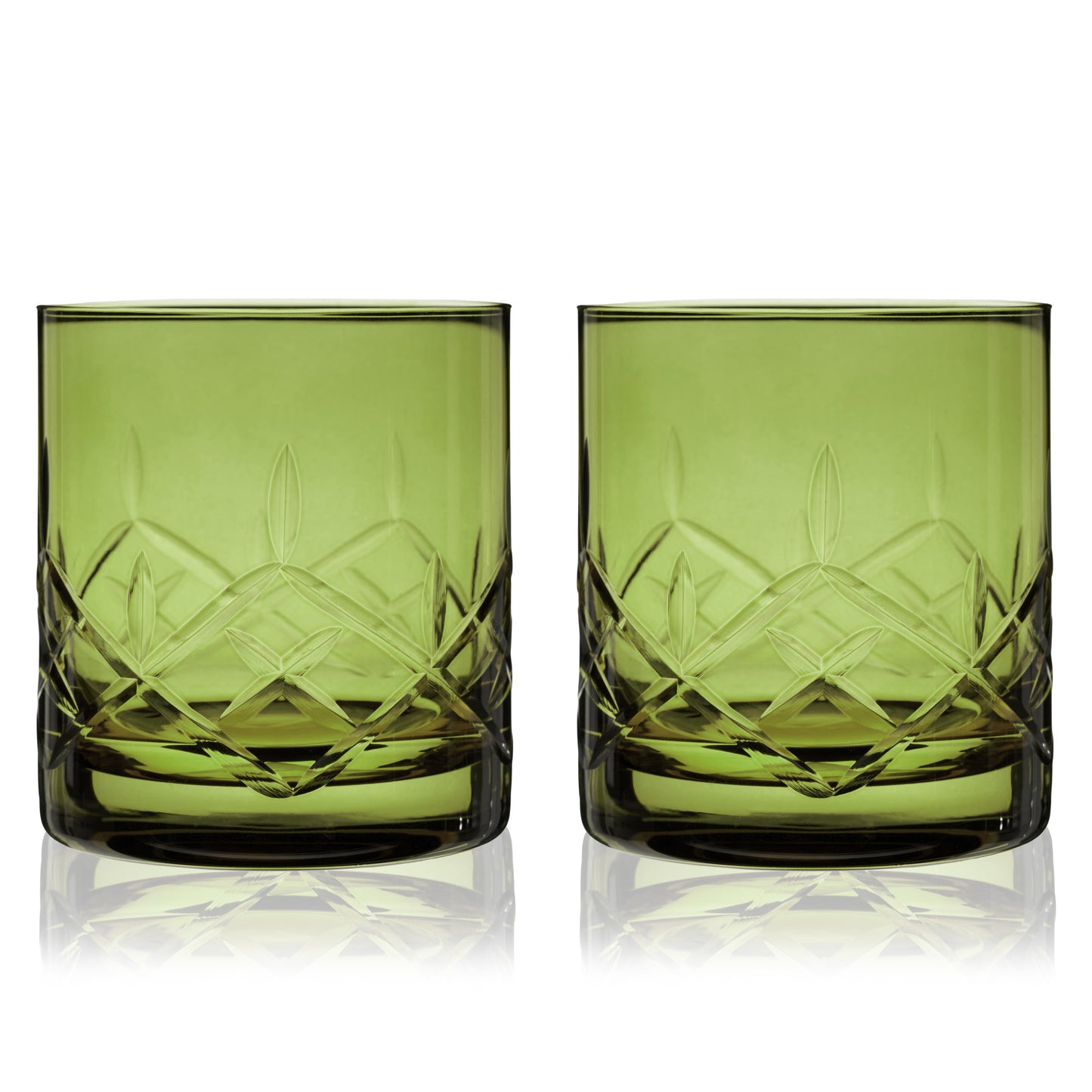 Admiral Cut Crystal Green Rocks Glasses by Viski, Set of 2 | Barsonist