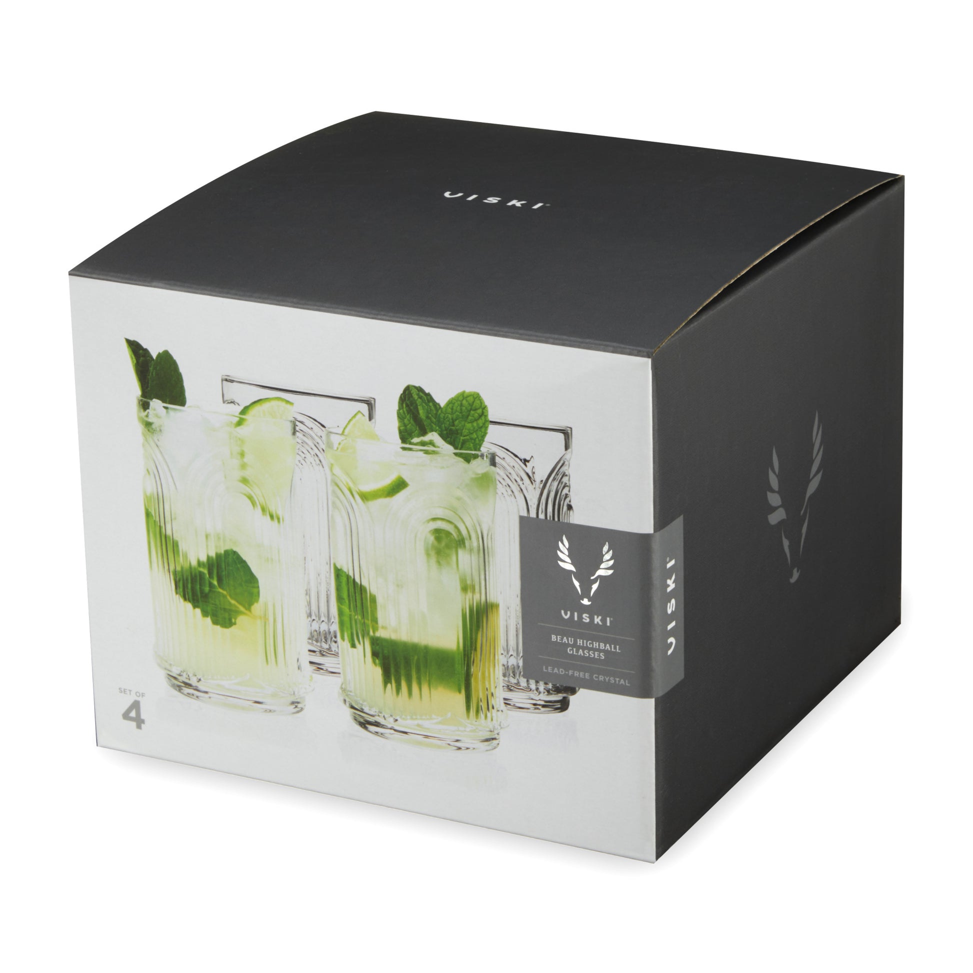 Deco Beau Crystal Highball Glasses Viski® (Set of 4)