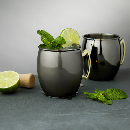 Black Moscow Mules with Gold True (Set of 2)