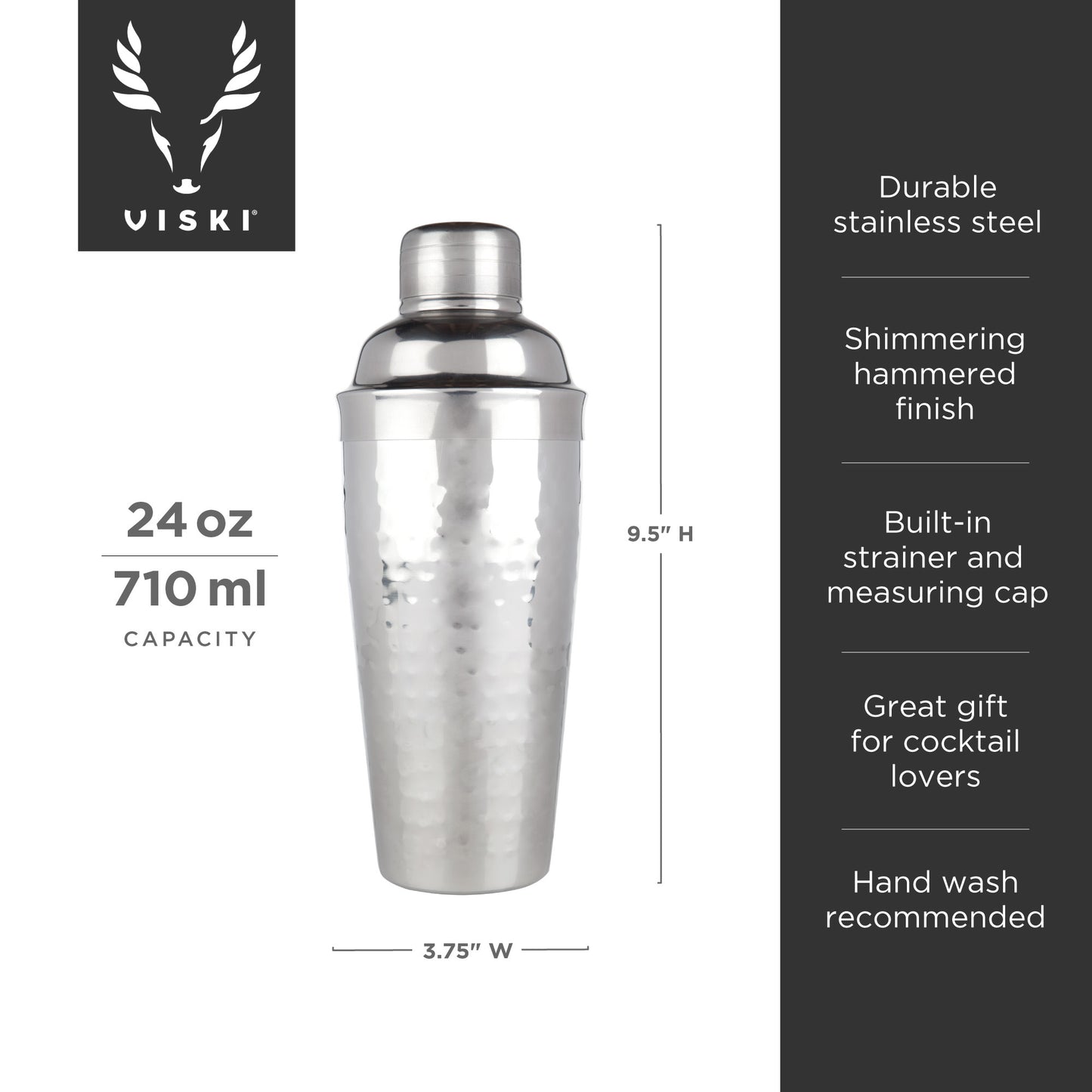 Irving 24 oz Hammered Stainless Steel Cocktail Shaker by Viski | Barsonist