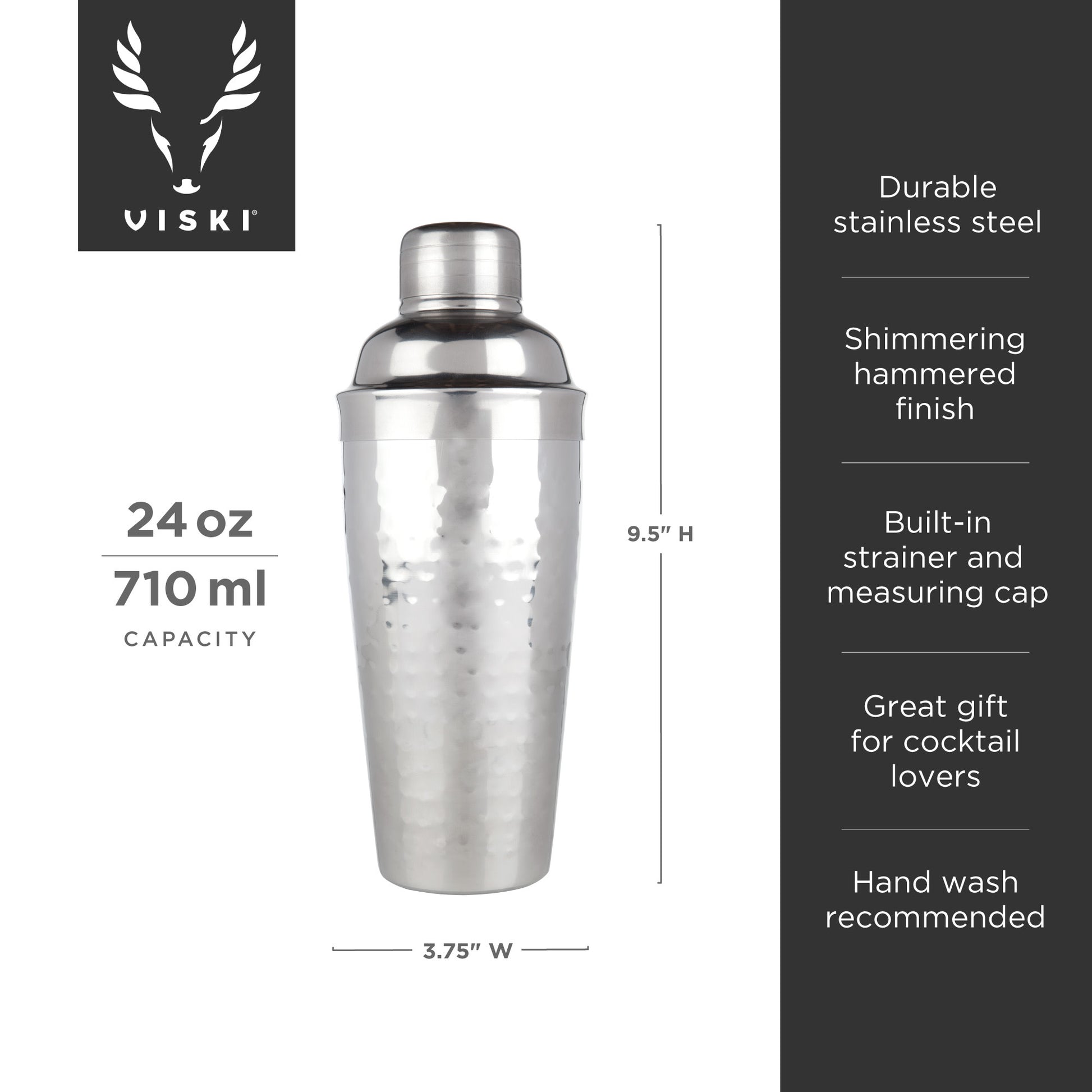 Irving 24 oz Hammered Stainless Steel Cocktail Shaker by Viski | Barsonist