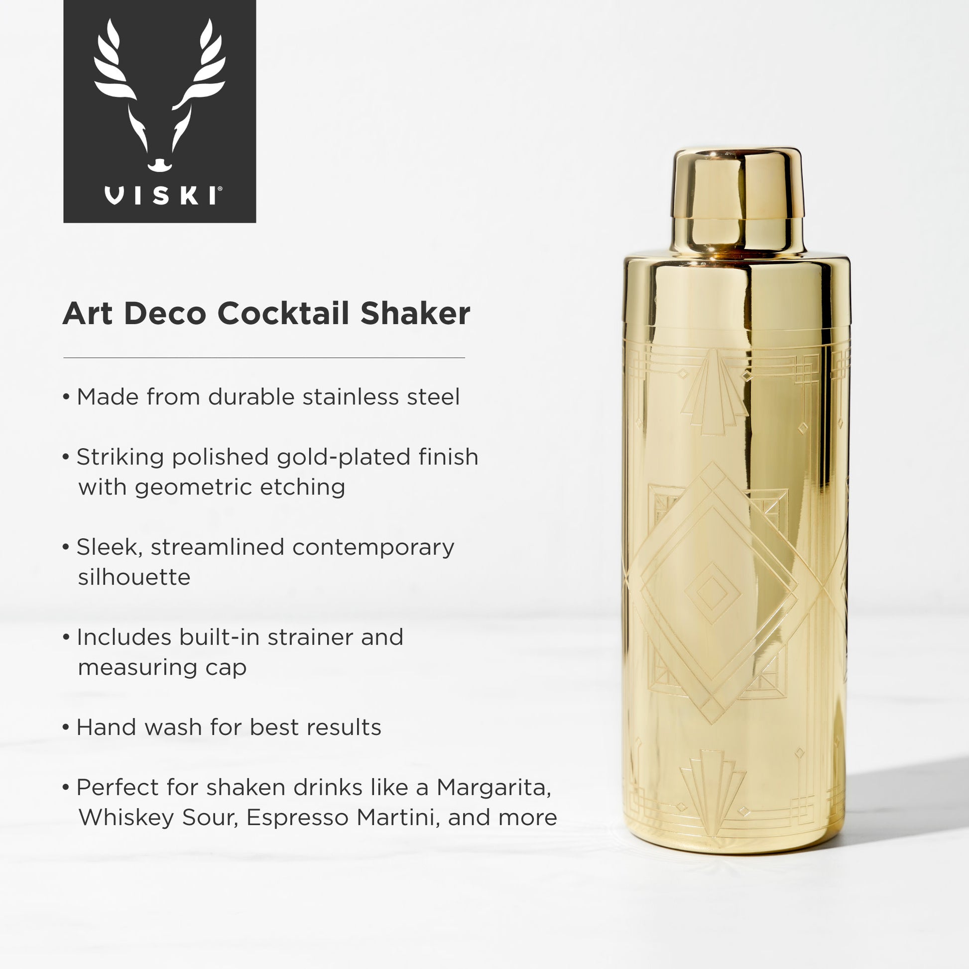 Art Deco 24 Oz Gold Cocktail Shaker Viski®