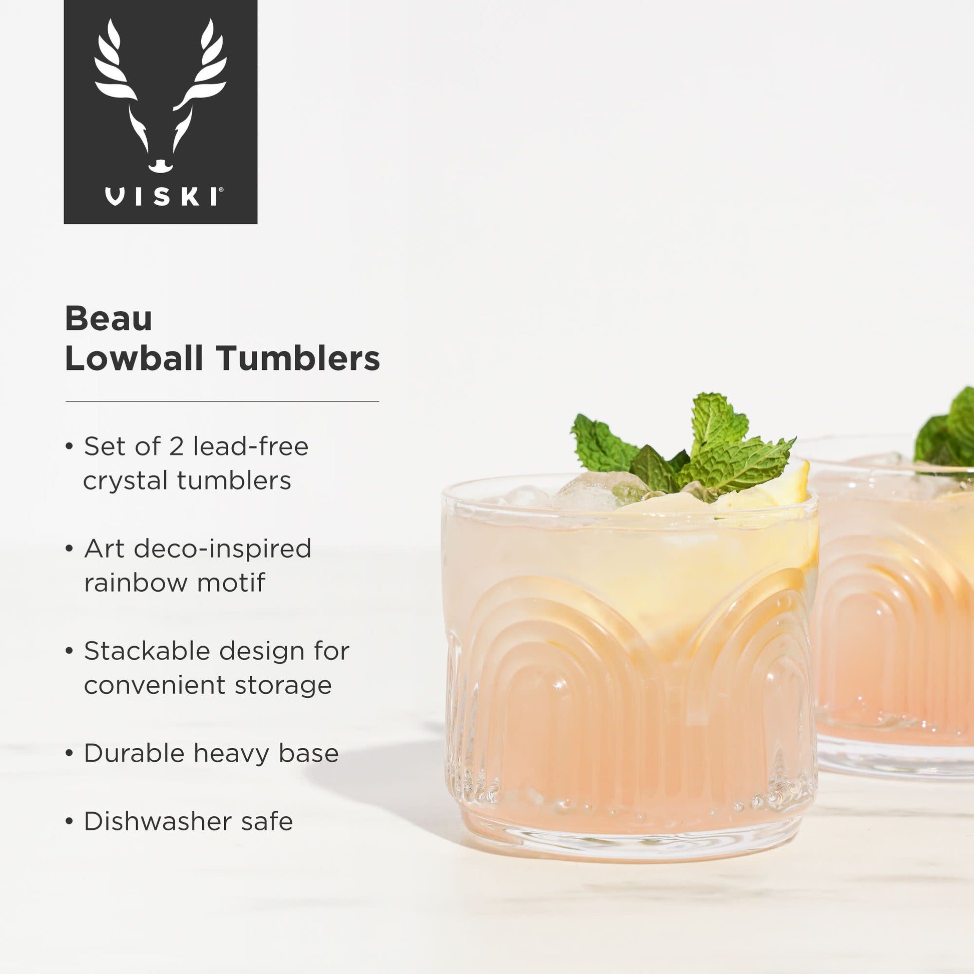 Deco Beau Crystal Lowball Tumblers Viski®