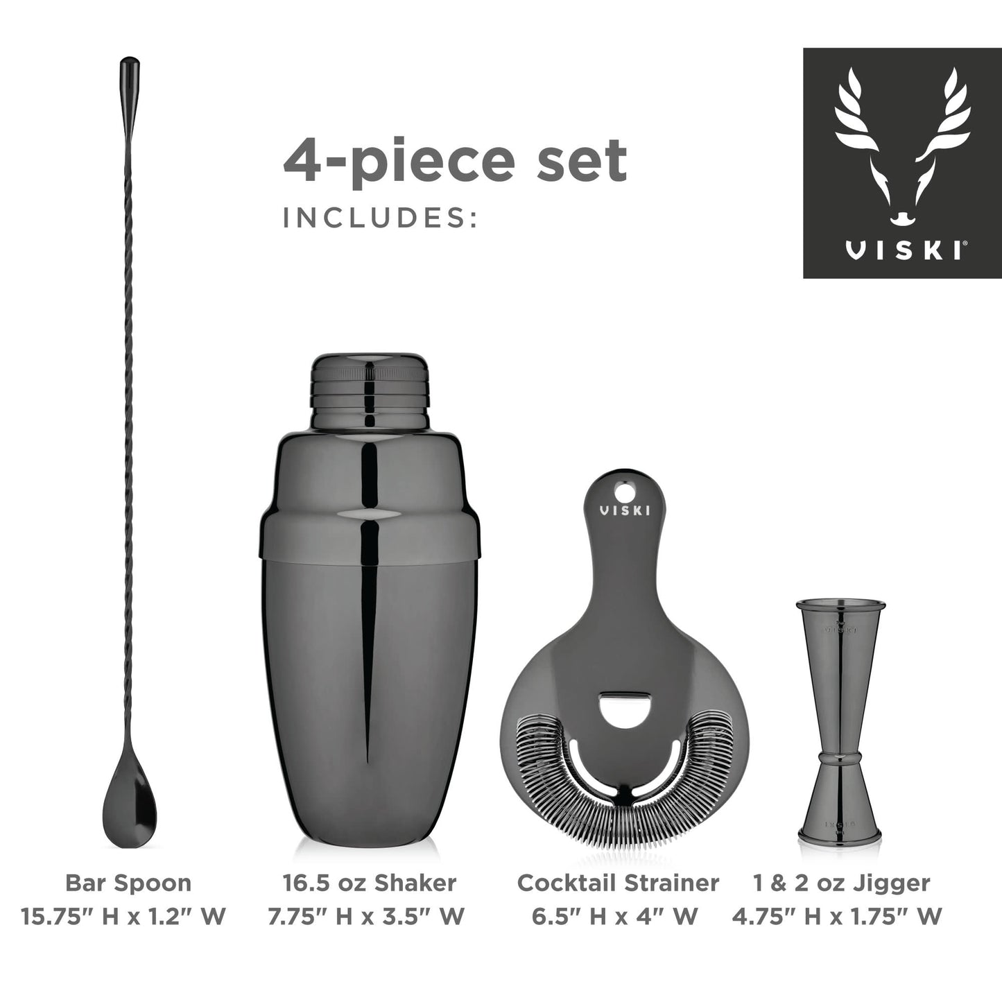4 Piece Gunmetal Mixologist Barware Set by Viski®