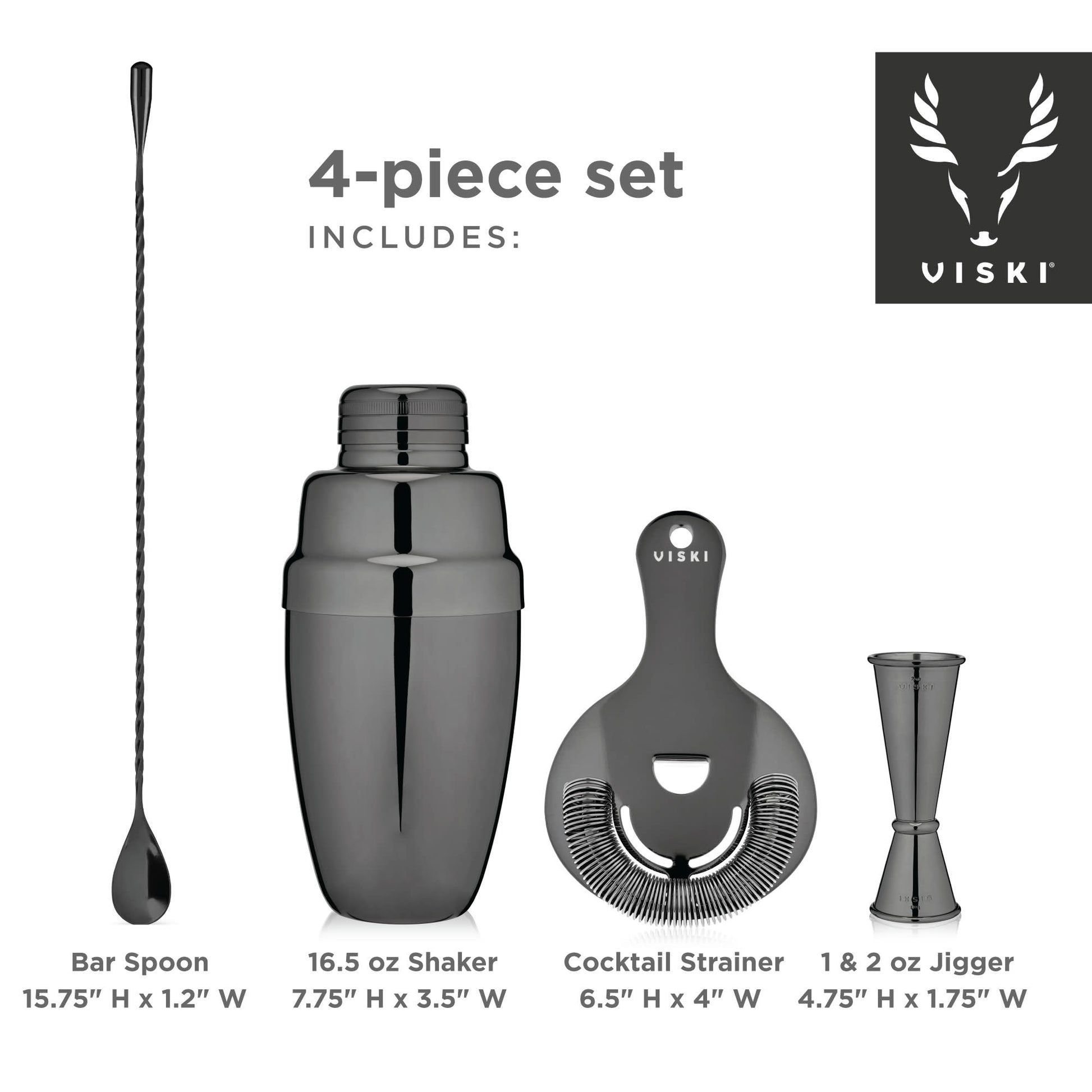 4 Piece Gunmetal Mixologist Barware Set by Viski®