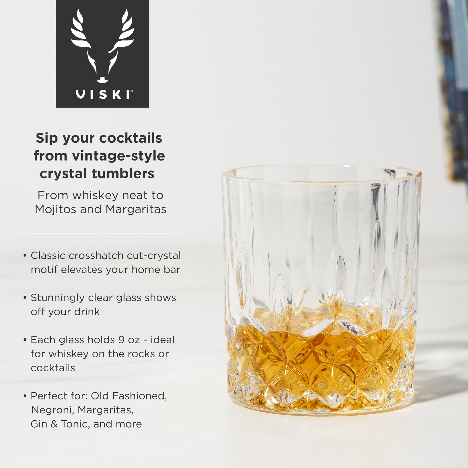 Crystal Liquor Glass, Ice Sphere Wood Box Viski® (Set of 8)