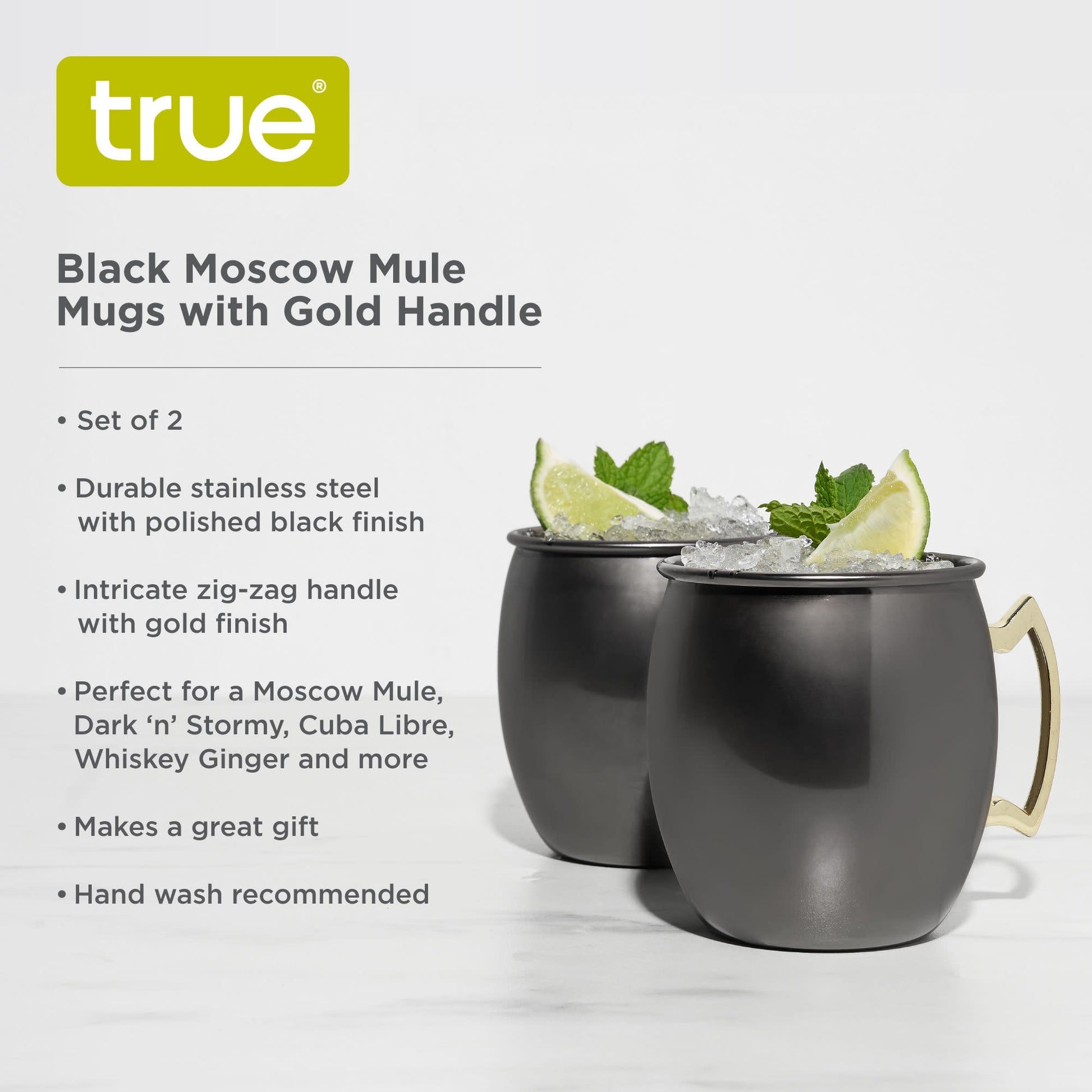 Black Moscow Mules with Gold True (Set of 2)