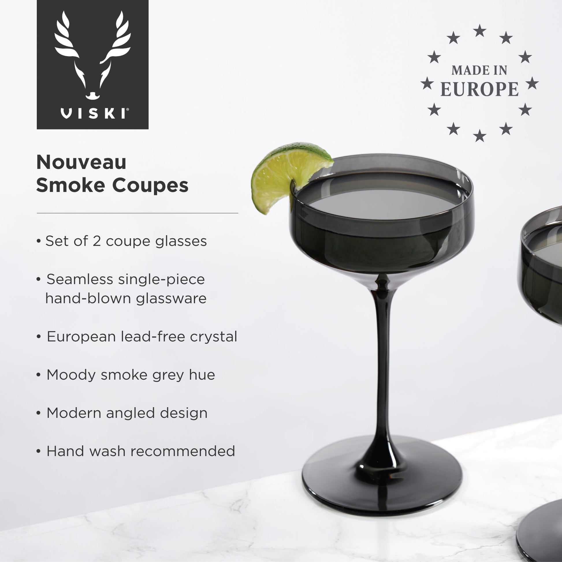 Reserve Nouveau Smoke Coupe Glasses Viski® (Set of 2)