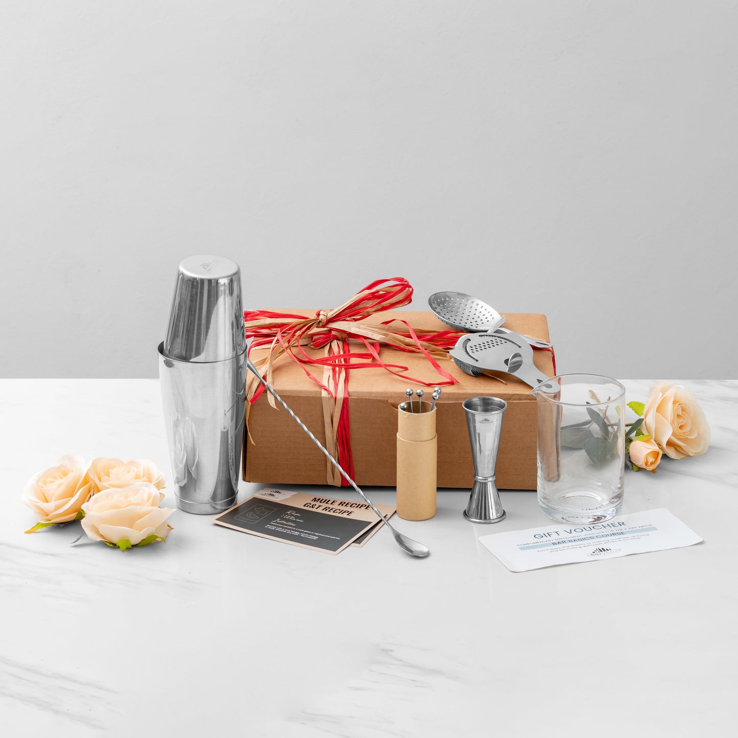 Professional Barware Gift Box - Complete Cocktail Tool Set with Bar Basics Course & Recipe Cards