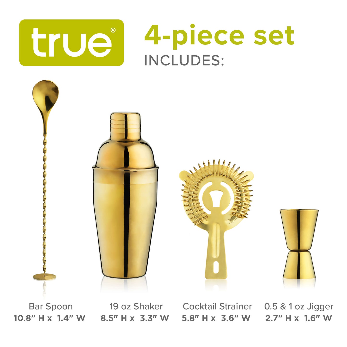 4 Piece Gold Barware Set True