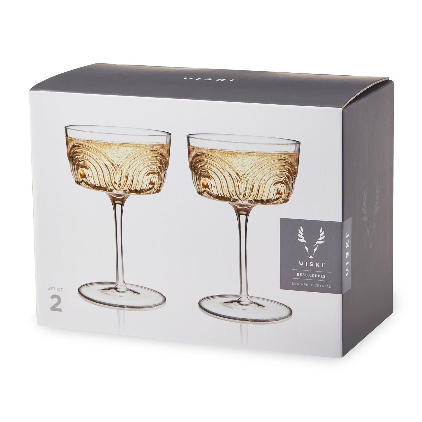 Deco Beau Crystal Coupe Glasses by Viski, Set of 2 | Barsonist