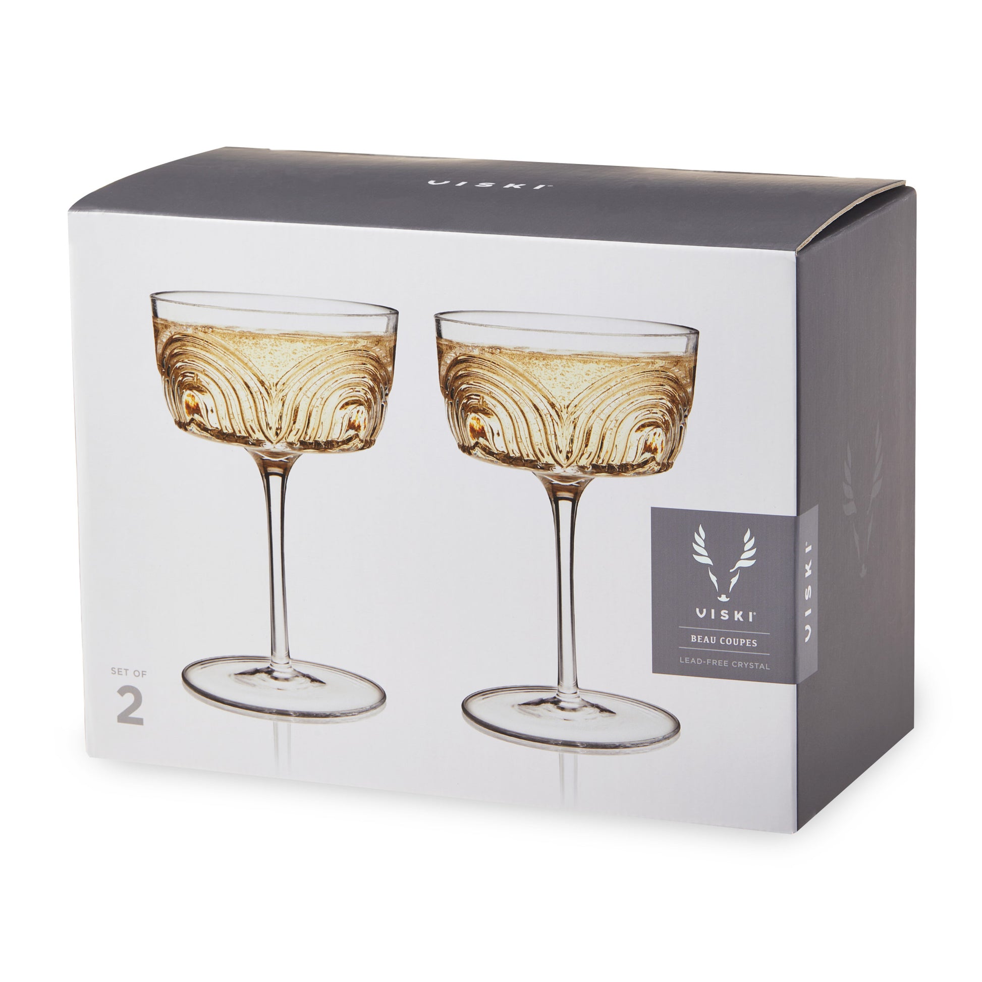Deco Beau Crystal Coupe Glasses by Viski, Set of 2 | Barsonist