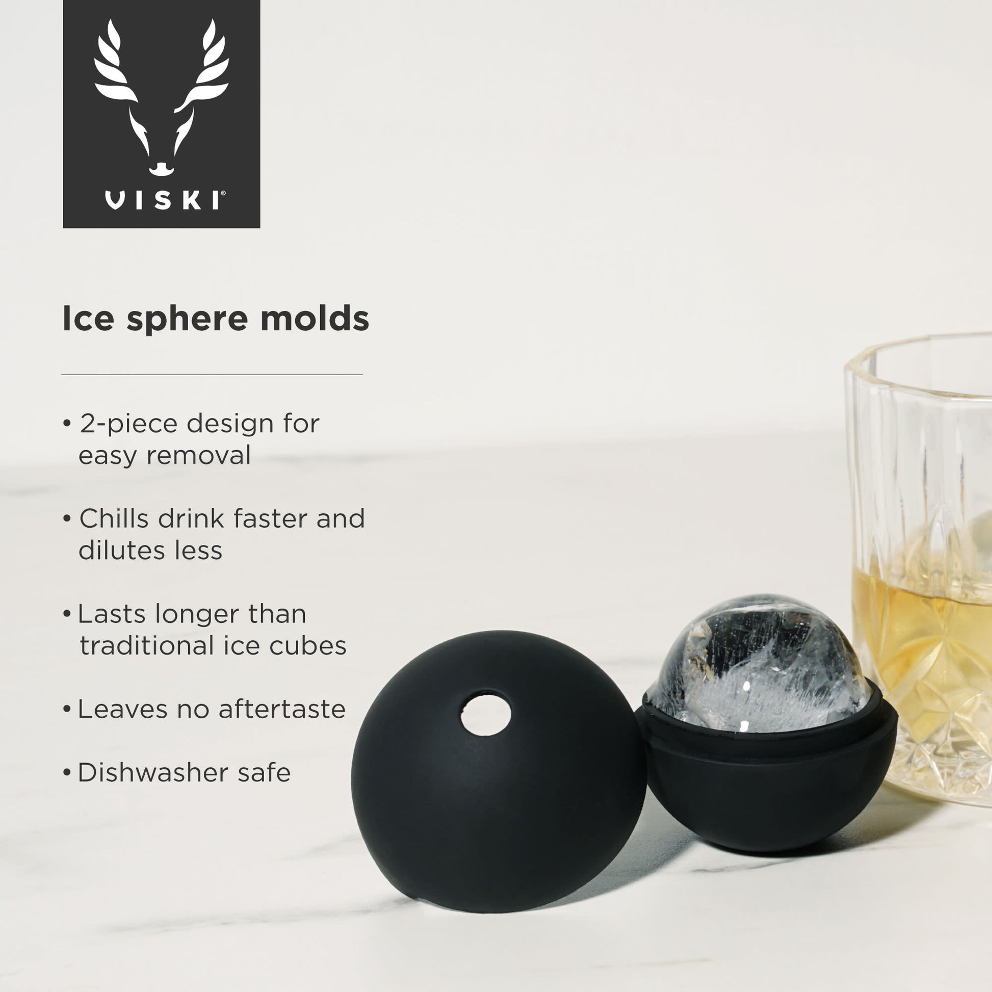 Crystal Liquor Glass, Ice Sphere Wood Box Viski® (Set of 8)