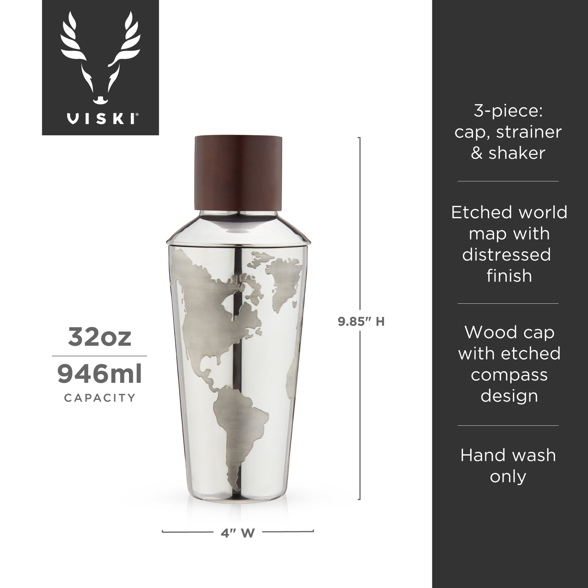 Globe 32 Oz Stainless Steel Cocktail Shaker Viski®