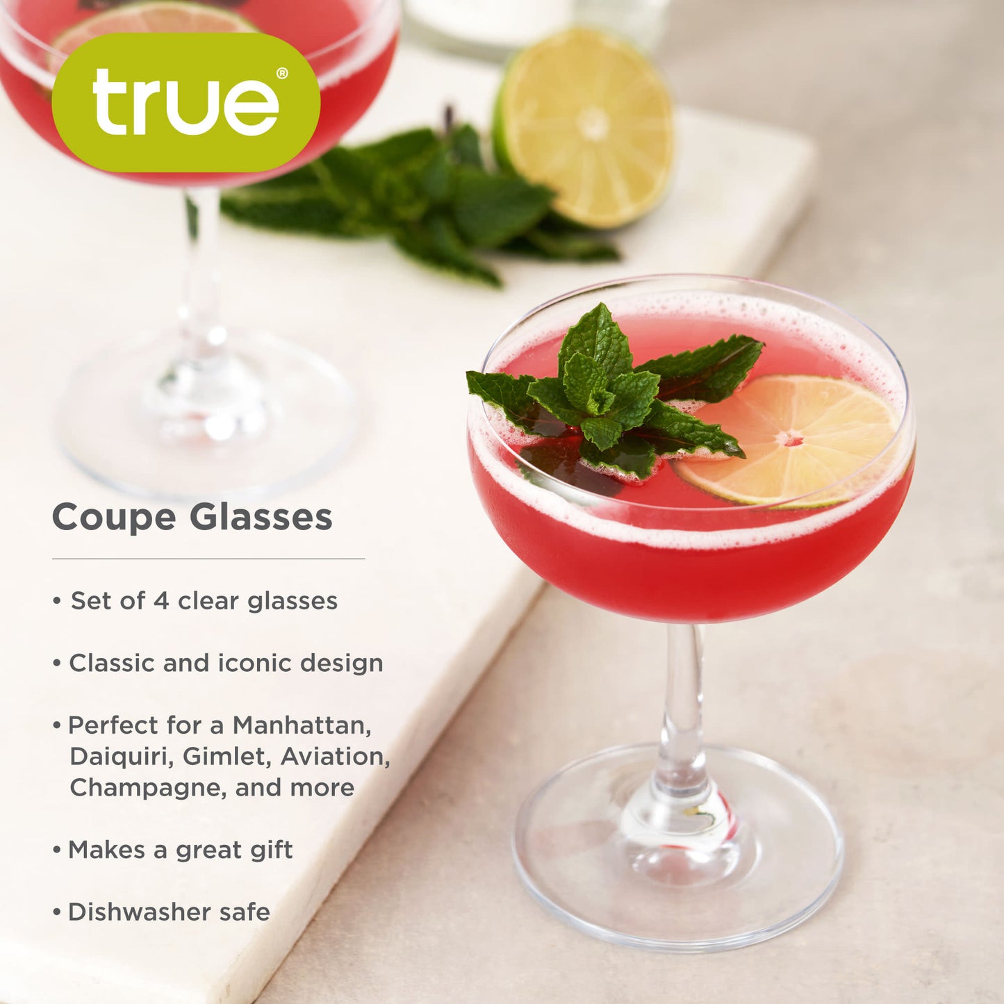 7 oz Coupe Glasses, Set of 4 by True