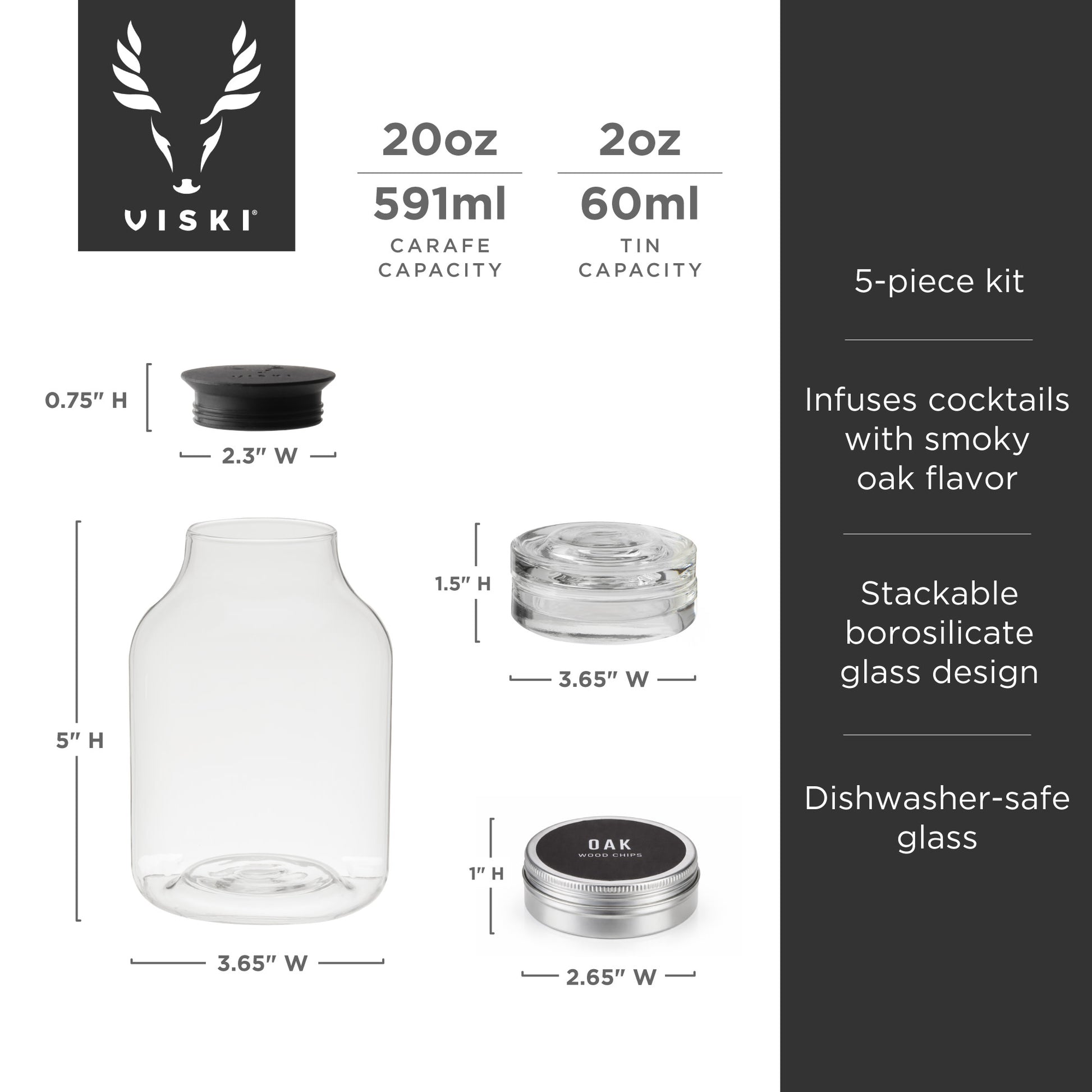 5 Piece Stacking Smoked Cocktail Kit Viski®
