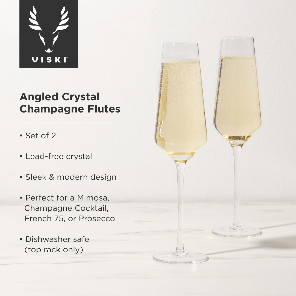 Raye Crystal Angled Champagne Flutes Viski® (Set of 2)