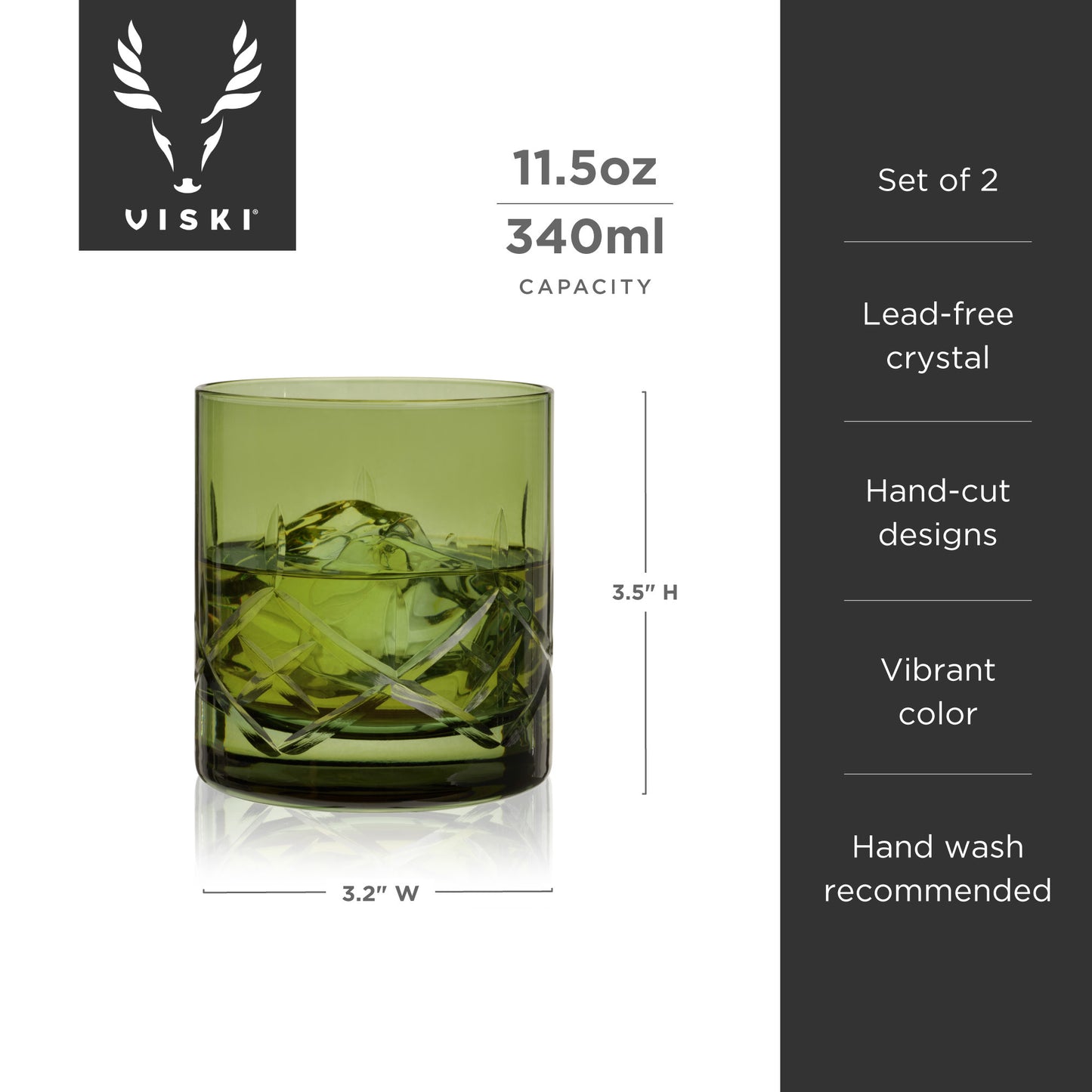 Admiral Cut Crystal Green Rocks Glasses by Viski, Set of 2 | Barsonist