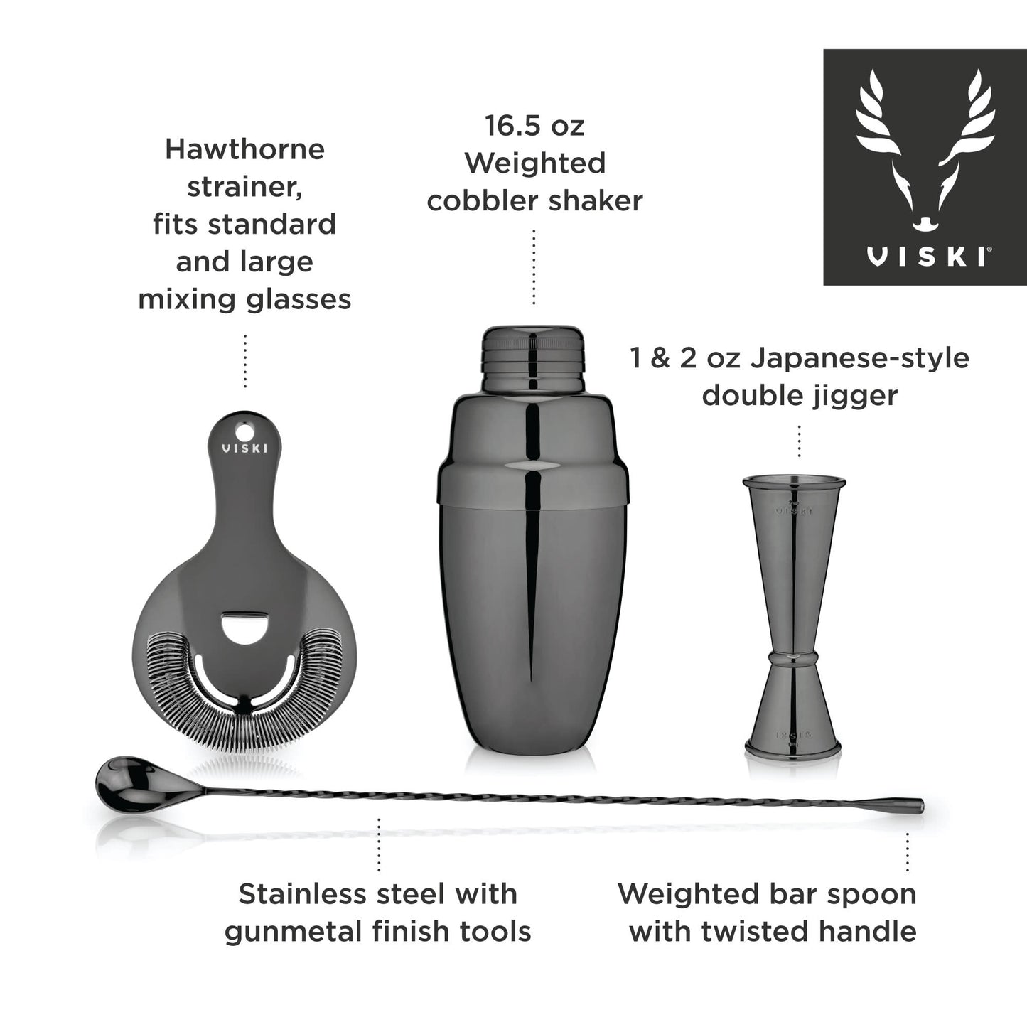 4 Piece Gunmetal Mixologist Barware Set by Viski®