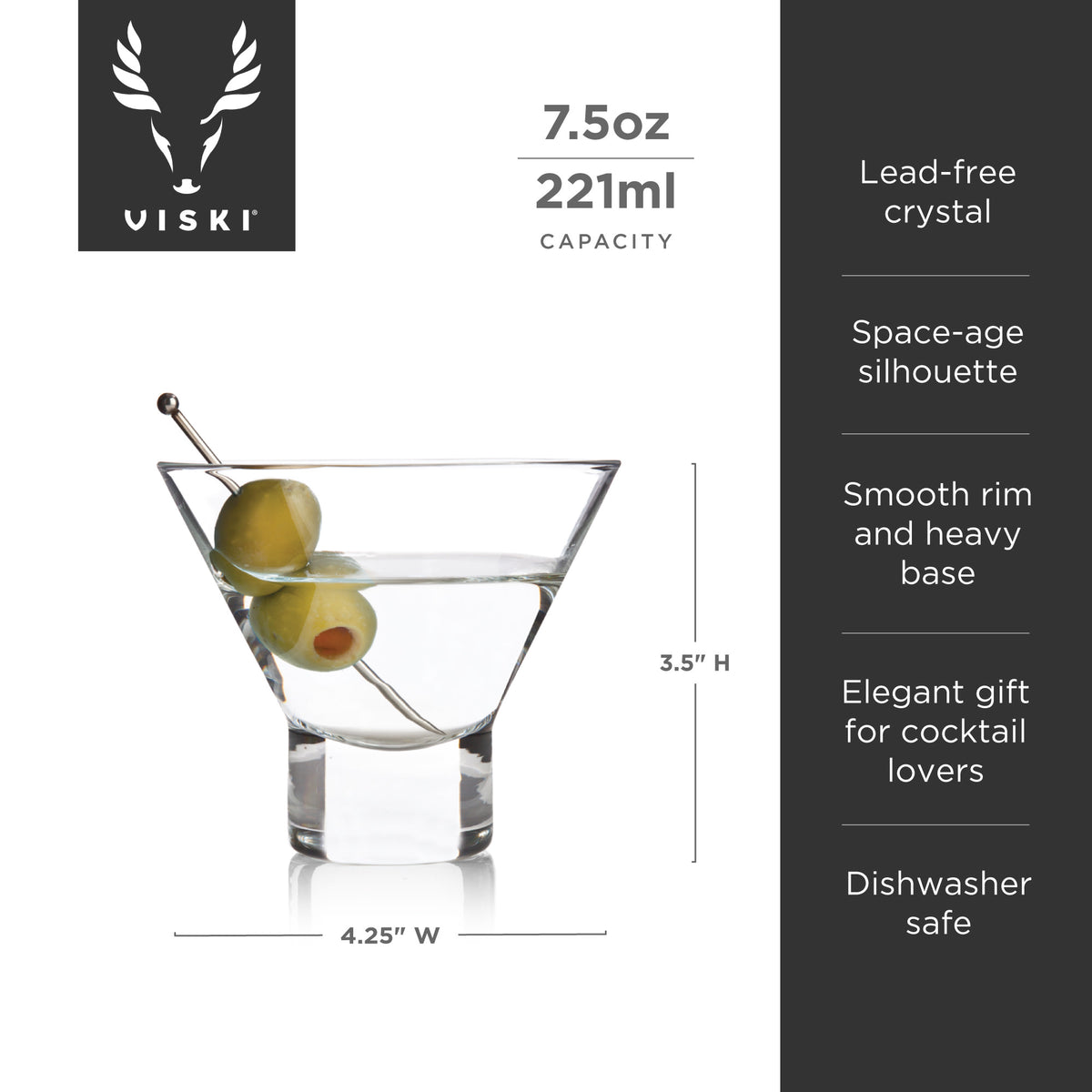 Raye Heavy Base Crystal Stemless Martini Glasses Viski®